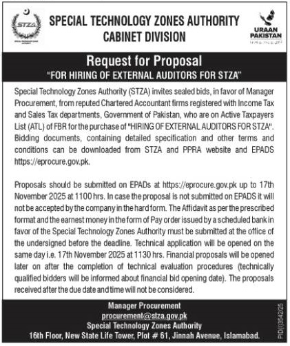 Special Technology Zones Authority Islamabad Tender Notice